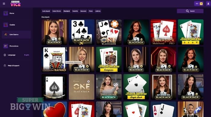 Live casino bij CasinoVice