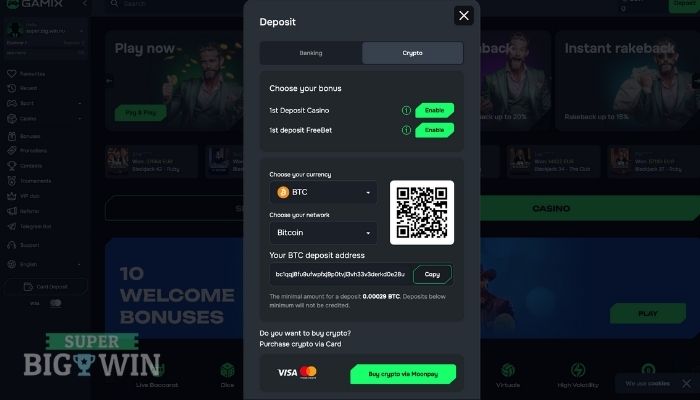 storten met crypto bij Gamix