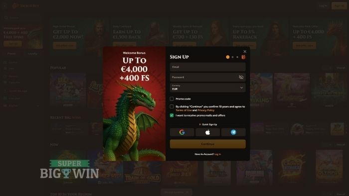 Aanmelden bij Dragobet Casino