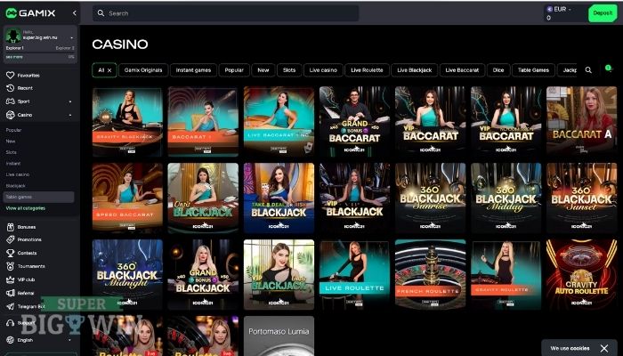 Live casino bij Gamix