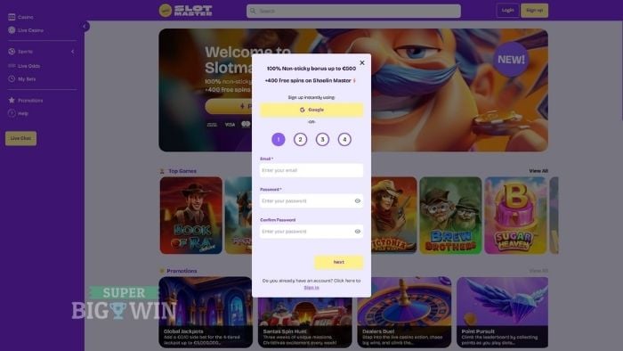 registreren bij Slotmaster