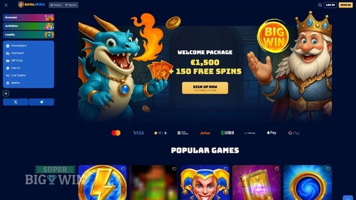 homepage van Royalspinia casino