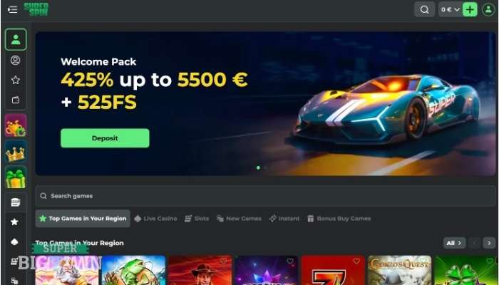 Super Spin casino homepage