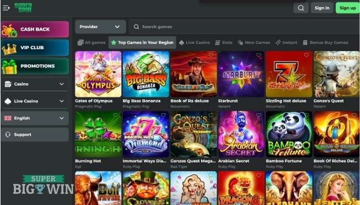 Super Spin casino lobby