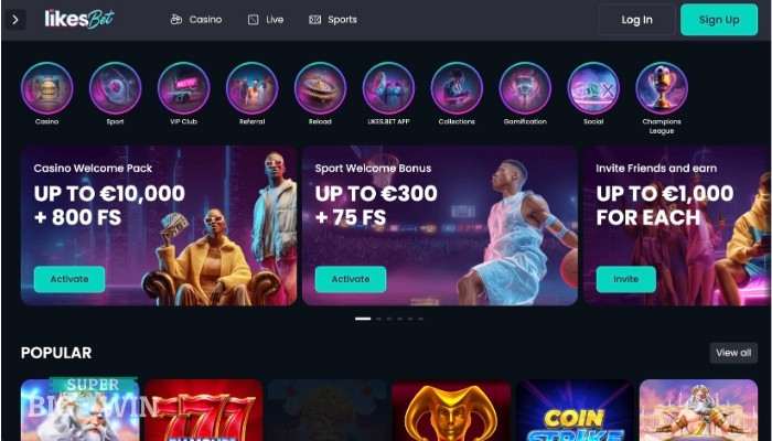 Likesbet casino homepage