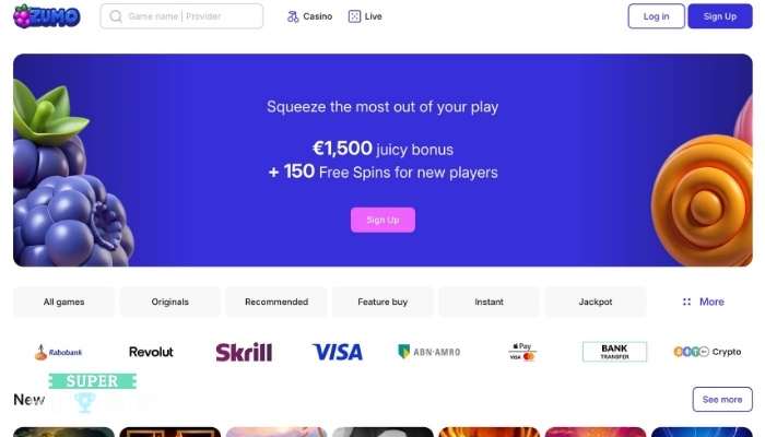 ZumoBet casino homepage