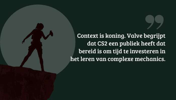 Counter-Strike 2 quote-banner met pull quote over context en het leren van complexe CS2 mechanics