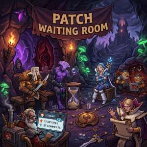 Dota 2 featured thumbnail met de Dota 2-held en sfeerbeeld rond de Patch Waiting Room