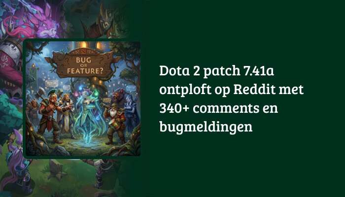 Brede Dota 2 H1-banner met de titel over patch 7.41a en 340+ Reddit-comments als tekstoverlay