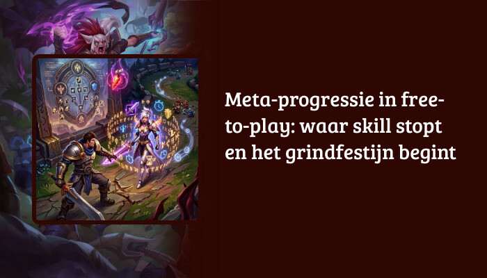 Brede League of Legends H1-banner met titeltekst over meta-progressie in free-to-play en het grindfestijn