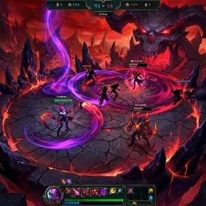 Featured thumbnail voor League of Legends met een demonenachtige kampioen in donkerrode sfeer