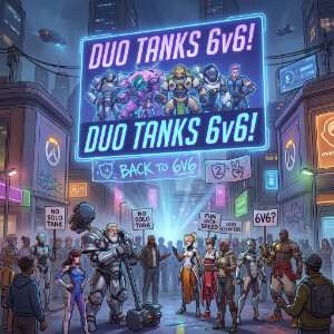 Overwatch 2 featured thumbnail met tankhelden, passend bij het 6v6 duo-tanks debat op Reddit