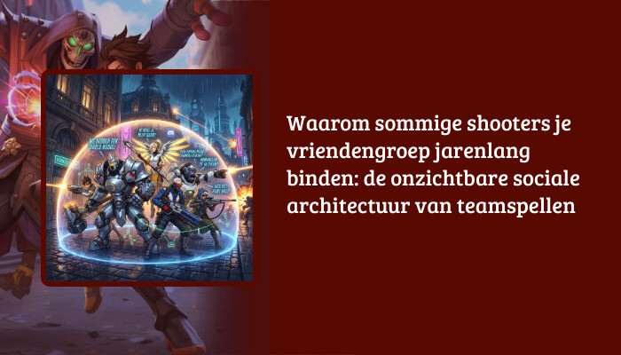 Brede Overwatch H1-banner met titeloverlay over hoe shooters vriendengroepen lang binden