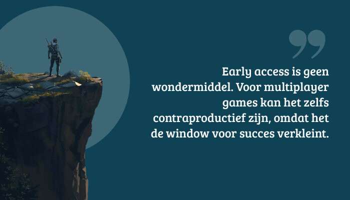 Quote-banner bij PUBG: Battlegrounds met citaat over early access en risico's voor multiplayer games