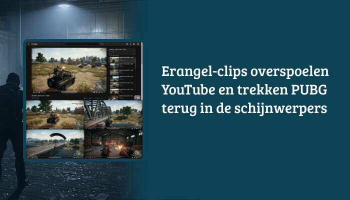 Brede PUBG H1-banner met Erangel-beeld en titeltekst over clips die YouTube overspoelen