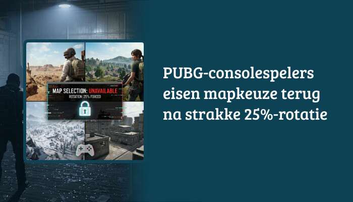 PUBG H1-banner met titeloverlay over mapkeuze terug na 25% rotatie, met soldaat op de achtergrond