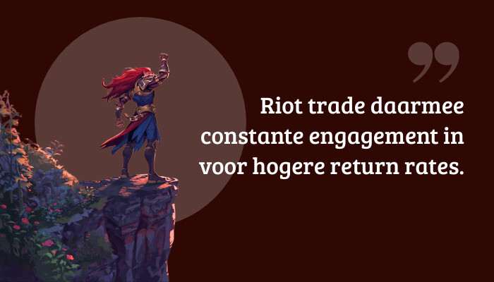 Quote-banner bij Teamfight Tactics met pull quote over engagement en hogere return rates