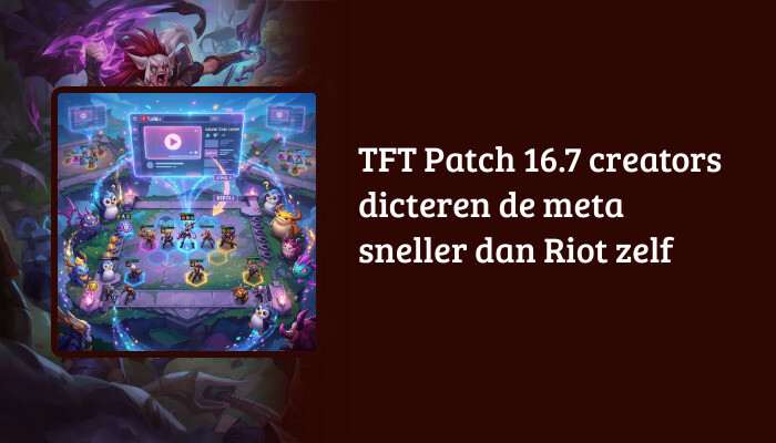 Teamfight Tactics H1-banner met de titel over TFT Patch 16.7 en creators die de meta sturen