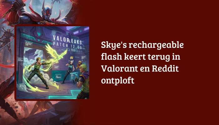 Valorant H1-banner met de titel over Skyes terugkerende rechargeable flash en Reddit-reacties