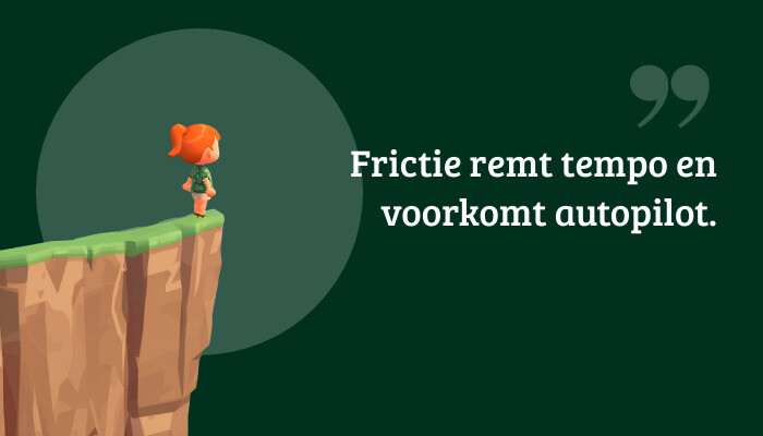 Quote banner for Animal Crossing: New Horizons with the pull quote "Frictie remt tempo en voorkomt autopilot."
