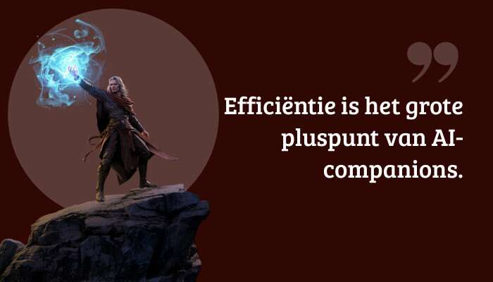 Quote-banner voor Baldur's Gate 3 met tekst: "Effici&euml;ntie is het grote pluspunt van AI-companions."
