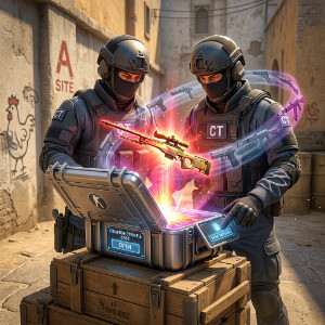 Counter-Strike 2 featured thumbnail over loot boxes en kaartjes, met game-art als achtergrond