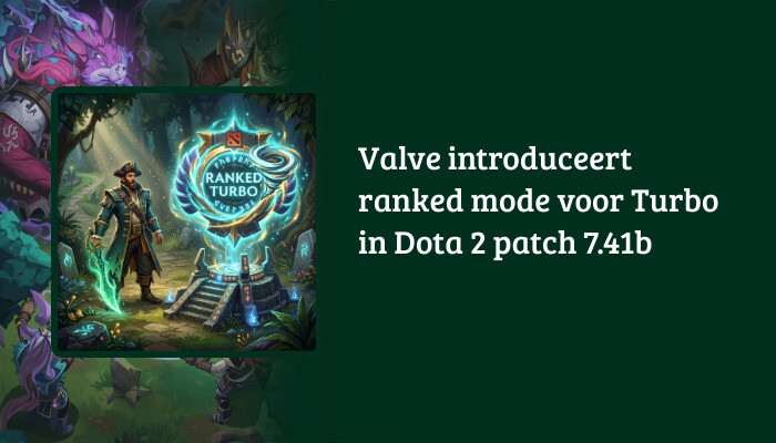 Dota 2 brede H1-banner met titeloverlay over patch 7.41b en ranked mode voor Turbo