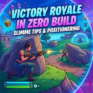Fortnite Zero Build featured thumbnail met een personage en actievolle achtergrond voor winnen zonder bouwen