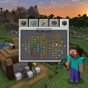 Minecraft: Java Edition featured thumbnail met Steve en een Nether-portaal, passend bij een mod voor advancements