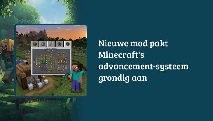 Minecraft: Java Edition H1-banner met titeloverlay over een Nether-sc&egrave;ne rond een mod voor het advancement-systeem