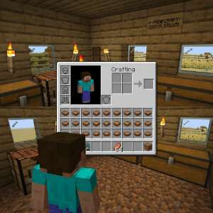 Uitgelichte thumbnail voor Minecraft: Java Edition met een kampvuur in blokkerige stijl