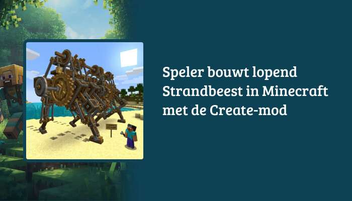 H1-banner voor Minecraft: Java Edition met titeloverlay over een lopend Strandbeest gebouwd met de Create-mod