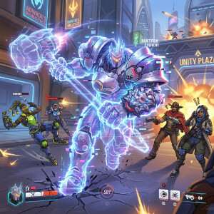 Overwatch 2 featured thumbnail met Reinhardt, passend bij de virale clip over een onzichtbare bug