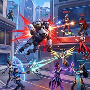 Overwatch featured thumbnail met hero-art rond 5v5, focus op individuele impact en teamfight