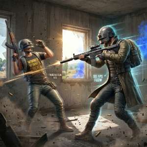 PUBG Mobile featured thumbnail met gewapende soldaat en explosieve actie in een oorlogszone