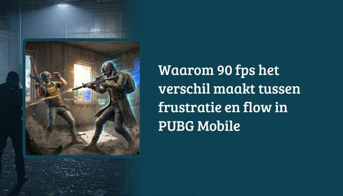 H1-banner voor PUBG Mobile artikel over 90 fps, met titeloverlay en actievolle achtergrond