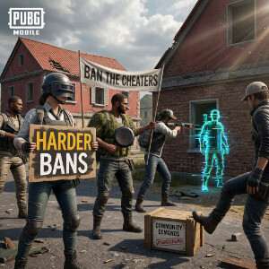 PUBG Mobile featured miniatuur met spelerpersonage en sfeerbeeld passend bij debat over cheaters en bans