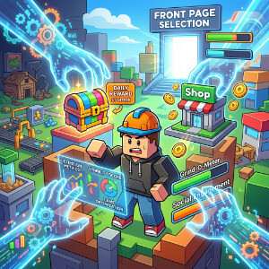 Roblox featured thumbnail met blokkerige avatars die het algoritme en game-aanbevelingen visualiseren