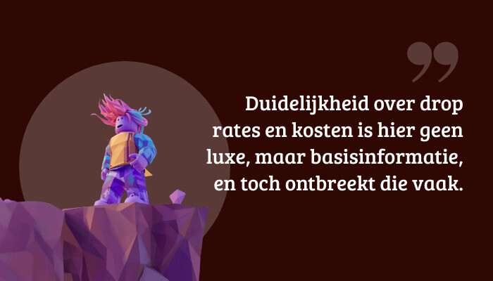 Roblox quote-banner met de uitspraak over drop rates en kosten, met kaartenthema op de achtergrond