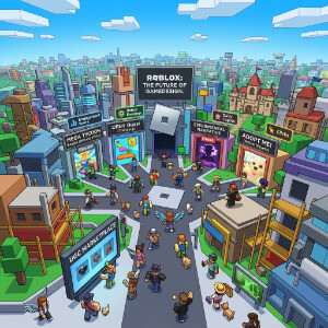 Roblox featured thumbnail met een blokkerig Roblox-personage bij artikel over de toekomst van gamedesign