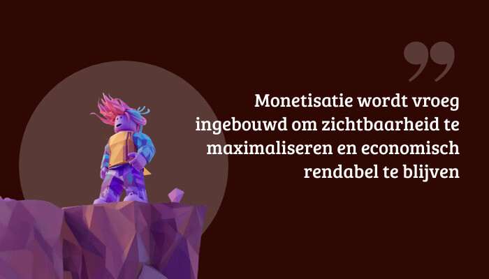 Roblox quote-banner met tekst over hoe monetisatie vroeg wordt ingebouwd om zichtbaarheid te maximaliseren