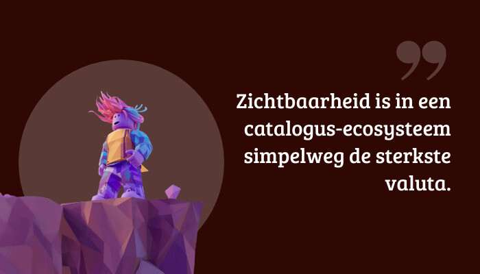 Quote-banner met Roblox beeld en tekst over zichtbaarheid als valuta in een catalogus-ecosysteem