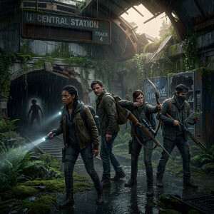 Featured thumbnail voor The Last of Us Part II met personage in donkere post-apocalyptische scène