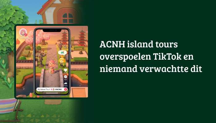 H1-banner voor Animal Crossing: New Horizons met titeltekst over ACNH island tours op TikTok