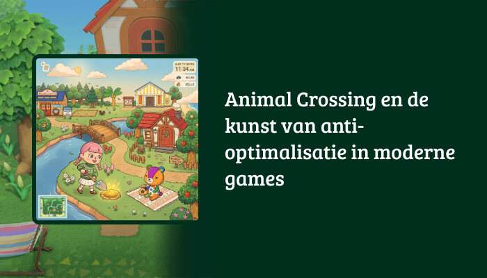H1-banner voor Animal Crossing: New Horizons met titeloverlay over anti-optimalisatie