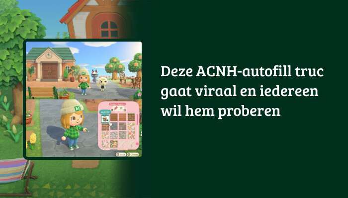 H1-banner voor Animal Crossing: New Horizons met de artikelkop over de virale ACNH autofill truc als tekstoverlay