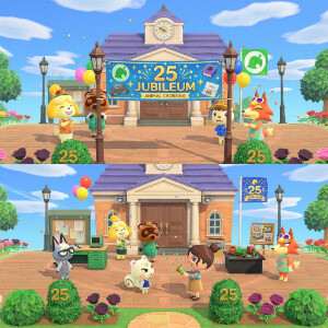Featured thumbnail van Animal Crossing: New Horizons met een vrolijke eilandscene voor de jubileumupdate