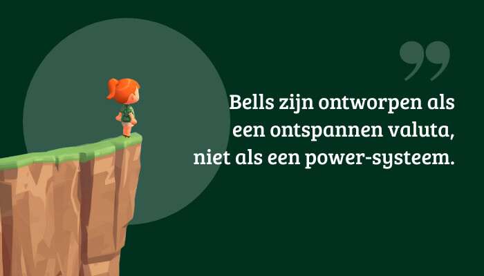 Quote-banner bij Animal Crossing: New Horizons met het citaat over Bells als ontspannen valuta
