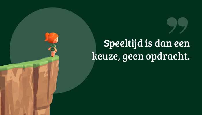 Quote-banner bij Animal Crossing: New Horizons met tekst: "Speeltijd is dan een keuze, geen opdracht."