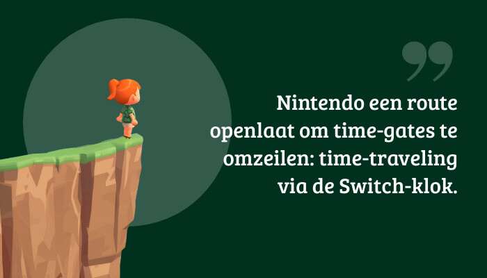 Quote-banner bij Animal Crossing: New Horizons over time-traveling via de Switch-klok
